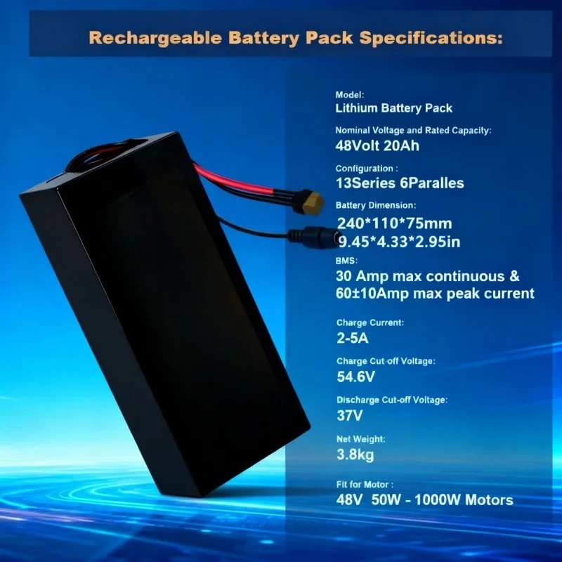 High Capacity 36V  12Ah Li-ion Battery with 30A BMS, for 48V 500W 750W 1000W Electric Bicycle  Conversion Kit Parts