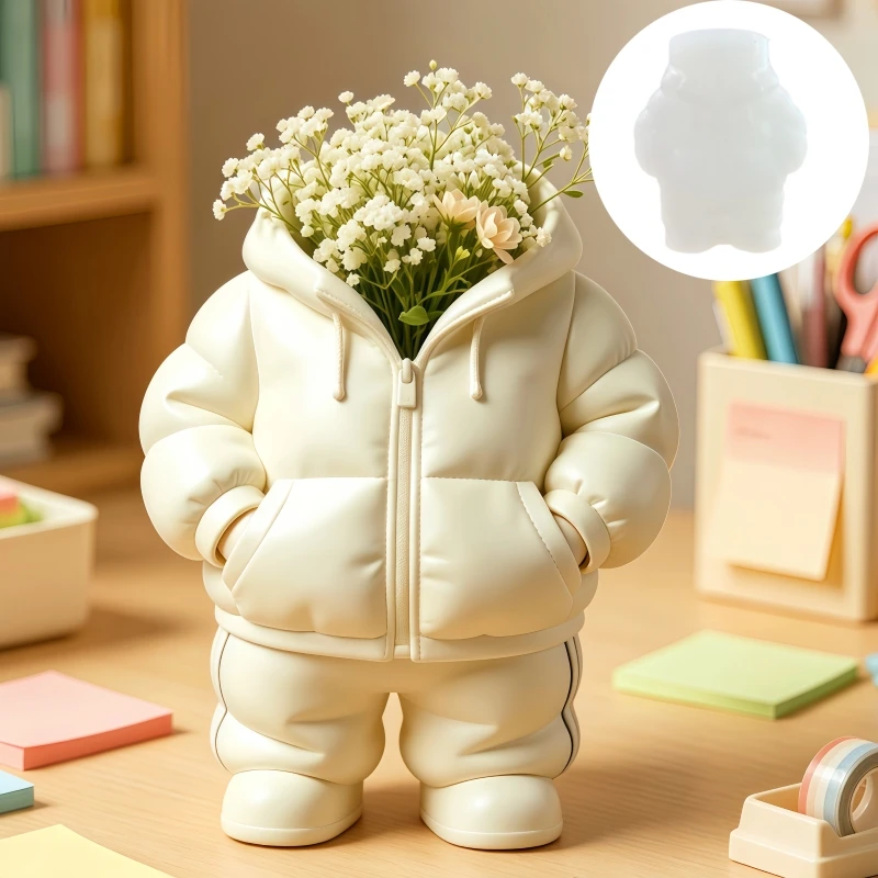 Doctor Half body Statue Vase Resin Silicone Mold Hand Insertion Pocket Female Doctor White Coat Sculpture Pen Holder Gypsum Mold