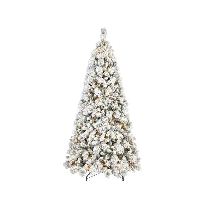 

8ft LED Flock Artificial Christmas Tree with 1445 PVC/Hard Needle Tips, Hinged Design & Foldable Base for Indoor Holiday Decor