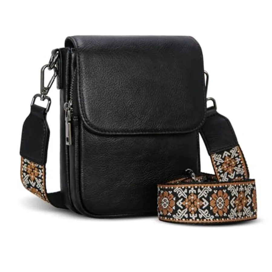 Leather Small Crossbody Bags for Women RFID Blocking Cell Phone Purse Anti-Theft Travel Bag with wide Straps