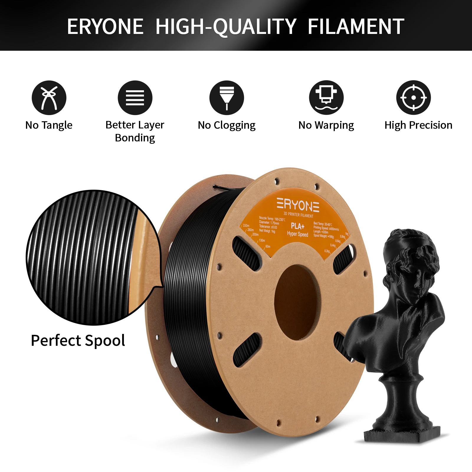 ERYONE 1KG Hyper Speed PLA+ Filament 3D Print 1.75mm, Multicolor Available, Filament PLA Plus, 1KG/Spool