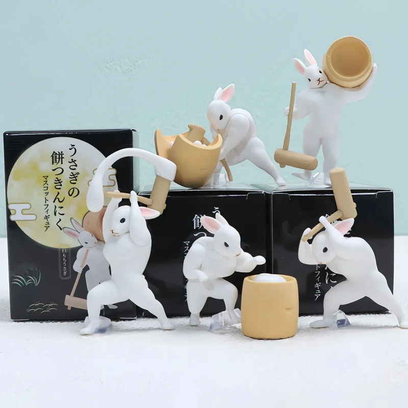 

Muscle Jade Rabbit Pounding Rice Cake Smaing Mooncakes Rabbit Blind Box Toy Collectible Action Figure Anime Themed Special Gifts