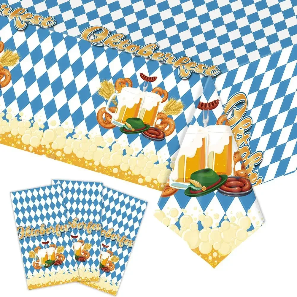 Tovaglia per feste bavarese dell\'Oktoberfest, protegge le tavoli da fuoriuscite e dai graffi, motivo bandiera blu e bavarese, 108 x 54 pollici