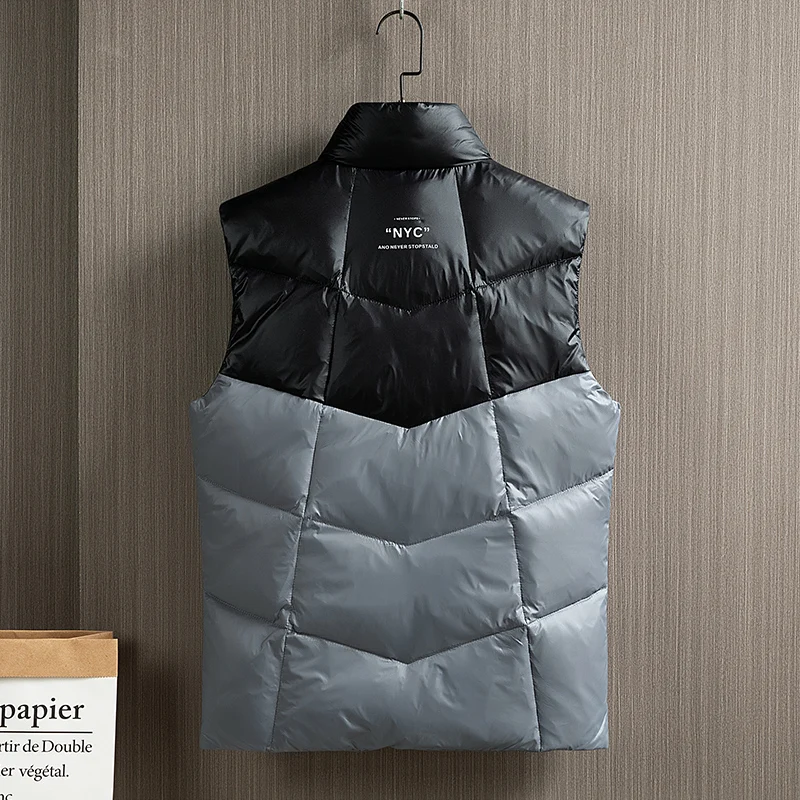 Winter Down Vests Men Stand Collar 90% Duck Down Vests Patchwork Warm Sleeveless Waistcoat Solid Homme Parkas Men Clothing