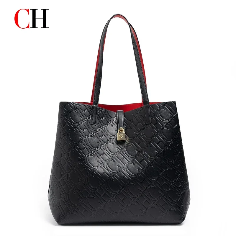 ch-tote-bag-for-women-large-capacity-top-handle-shoulder-bag-black-leather-work-handbag-with-red-lining