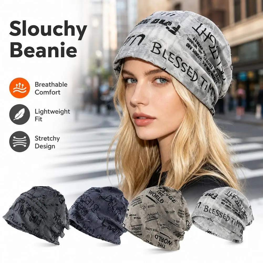Letter Print Vintage Beanie Big Head Circumference Pile Hat Women Autumn Winter Sweet Cool small fashion Versatile Cold Hat