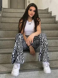 Zebra Print Wide Leg Pants Trousers Sexy High Waist Spring Autumn Women New Fashion Casual Female Trousers Streetwear