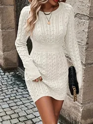 2024 new versatile crewneck knitted twist knit pullover sweater dress