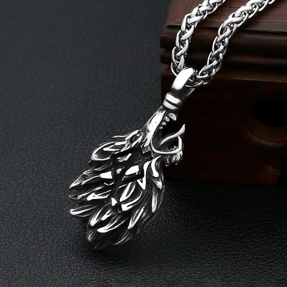 Vintage Viking Wolf Head Pendant Necklaces Stainless Steel Nordic Mythology Runes Necklace For Men Women Fashion Jewelry Gift