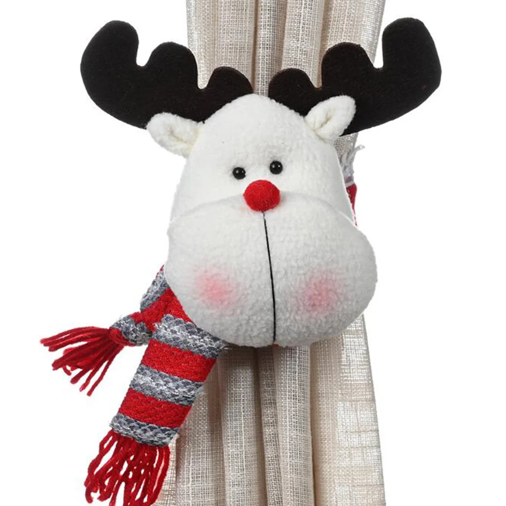 

2Pcs Christmas Curtain Buckle Cartoon Snowman Deer Pattern Cloth Material Bright Color Curtain Rope Home Cafe Party