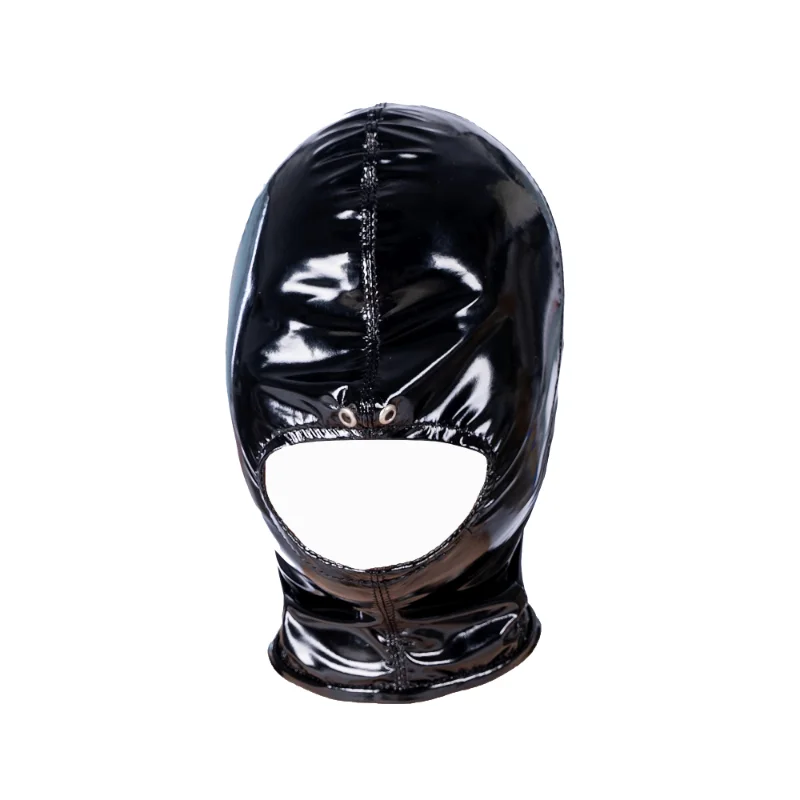 Patent Leather Headgear Open Mouth Head Harness Hood with Zipper BDSM Bondage O Ring Open Mouth Gag Set Adult Sex Toys