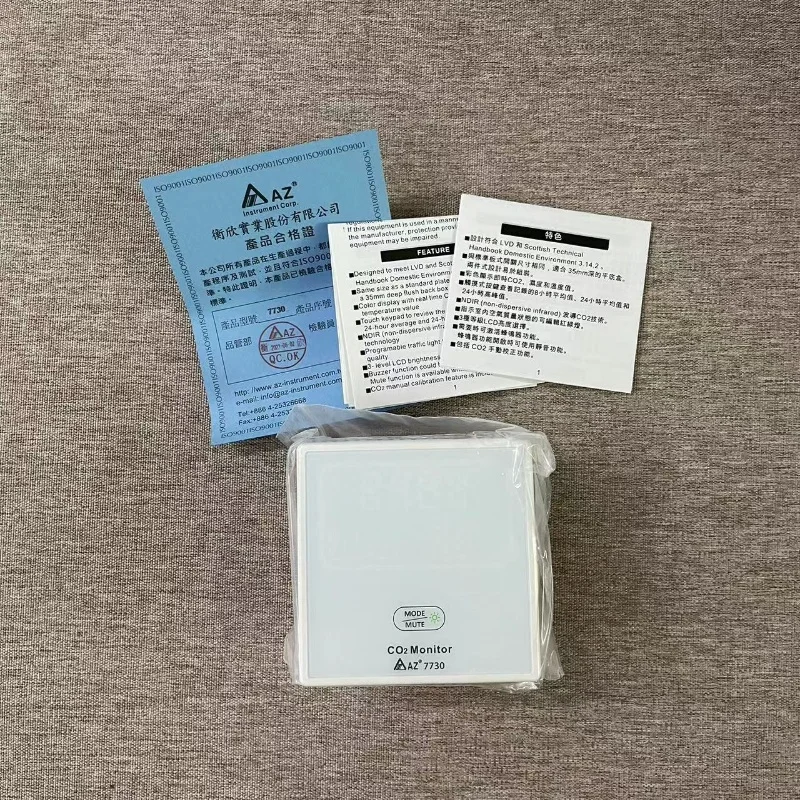 AZ7730 detektor CO2 dinding, penganalisa Gas sensor suhu dan kelembapan, monitor kualitas udara LCD dengan alarm CO2