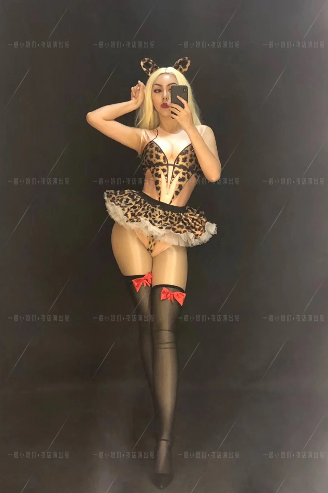 2025 Nightclub Bar New Sexy Leopard Print Jumpsuit Puffy Pants Skirt For Women's Song DjDs Dance Team GoGo Performance Dress yj2