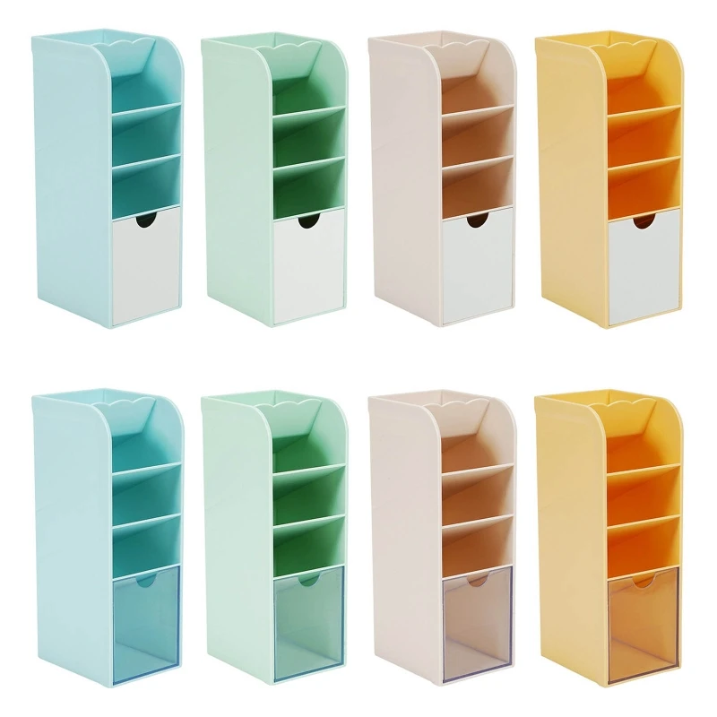 Organizador de escritorio de oficina, portalápices apilable con cajón, organizador de pinceles, soporte de almacenamiento de maquillaje para estudiantes y profesores