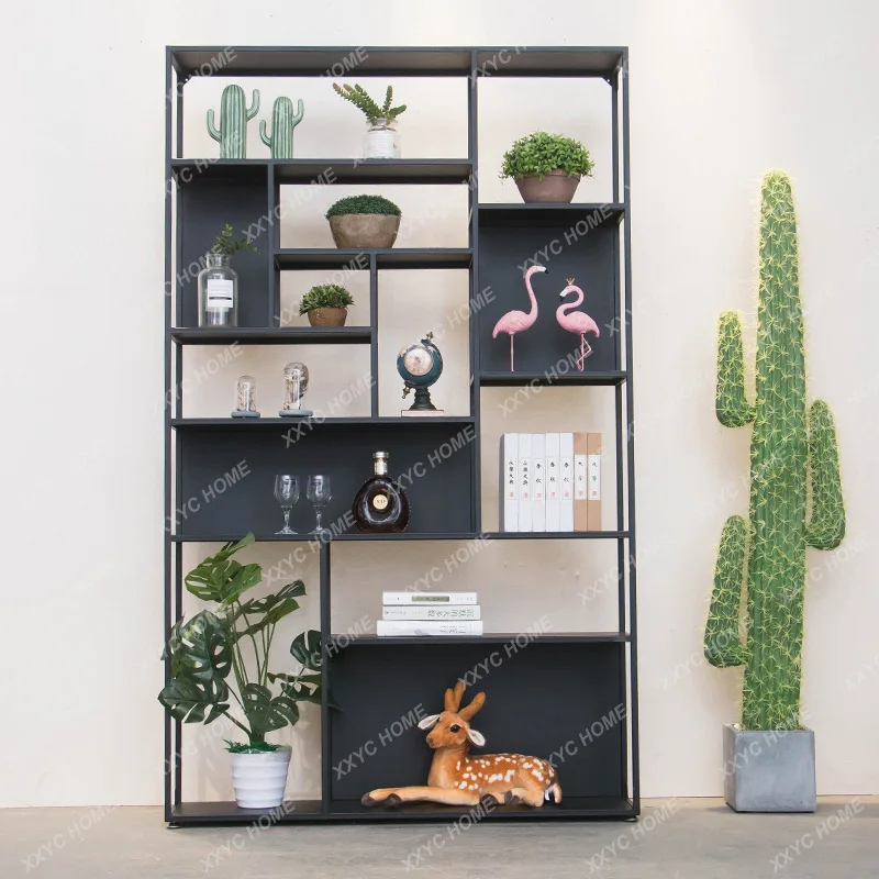 Lwrought iron shelves, floor-to-ceiling bookshelves, screens, partitions, living rooms, industrial style