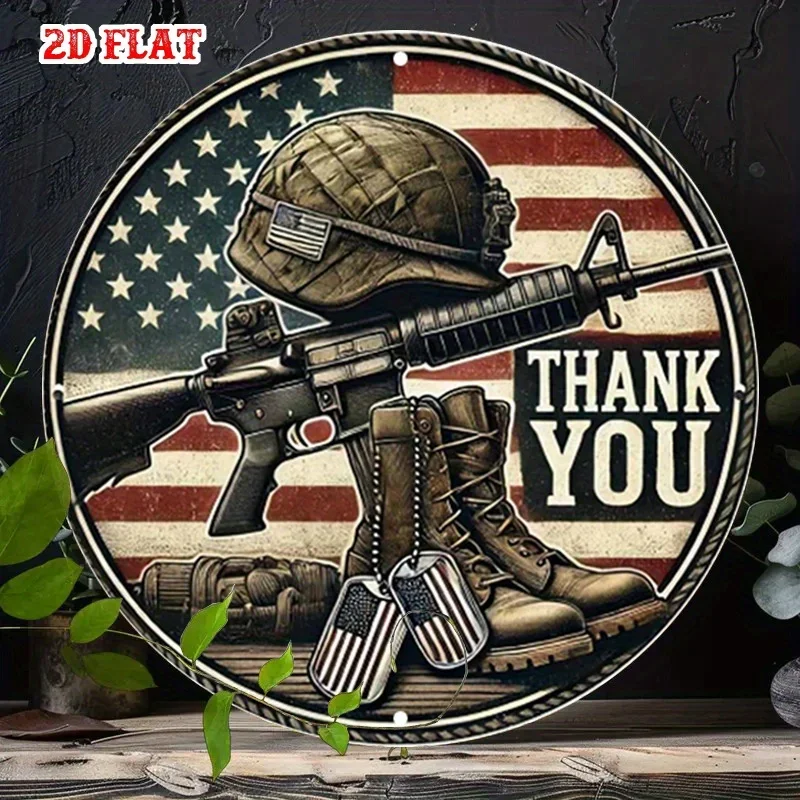 US Military Veteran Honor Metal Wall Decor - 7.87 Inch Round Army Navy Air Force Marine Corps Emblem Plaque for Man