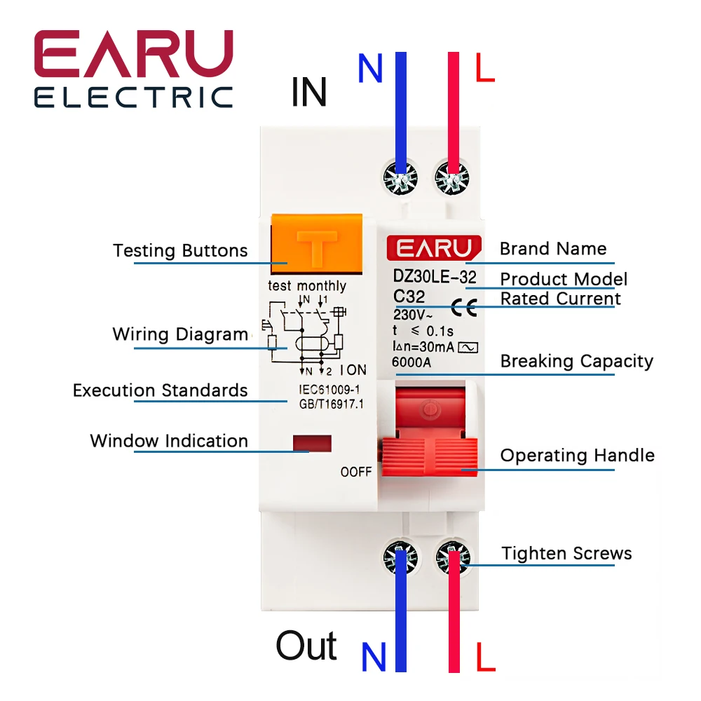 DZ30L DZ40LE EPNL DPNL 230V 1P+N Residual Current Circuit Breaker With Over And Short Current  Leakage Protection RCBO MCB 6-63A