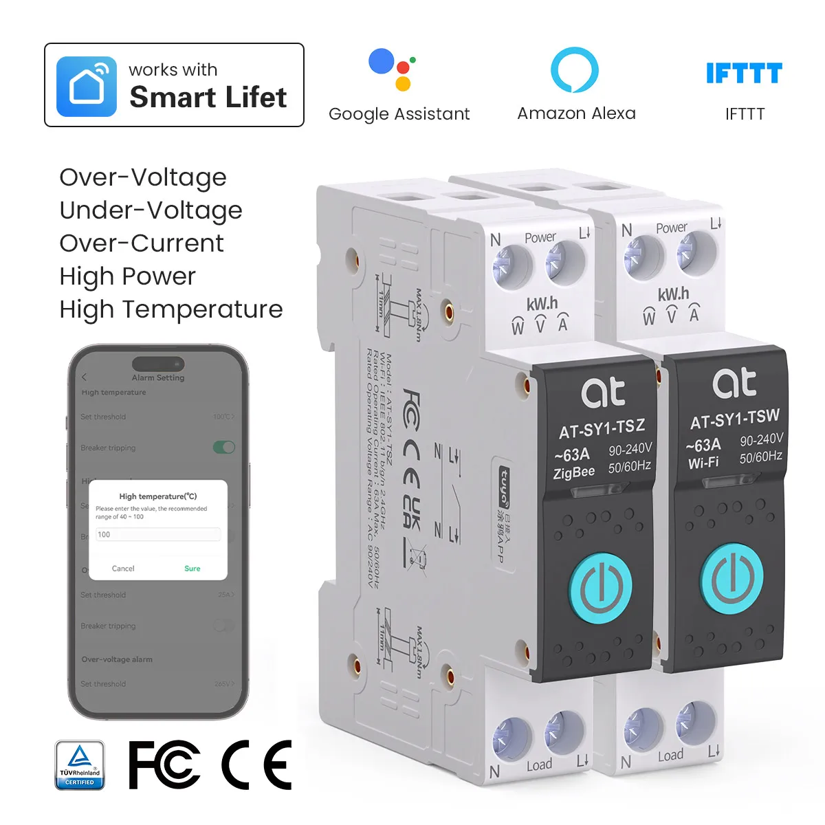 Disjoncteur intelligent TUYA WIFI avec mesure de puissance 1P 63A, interrupteur intelligent, télécommande sans fil, maison intelligente via l'application Smart Life