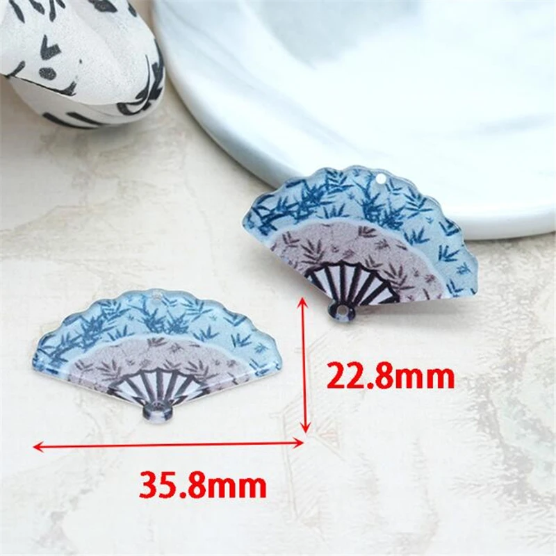 10Pcs/lot New Resin Double Hole Print Fan Charms Acrylic Beads Connectors Diy Ornament Biżuteria do włosów Akcesoria do tworzenia biżuterii