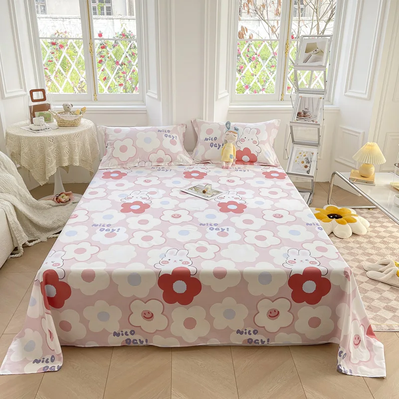 QianTing New Product 1pcs high quality Flat sheet 100% Cotton Printing bed mattress set