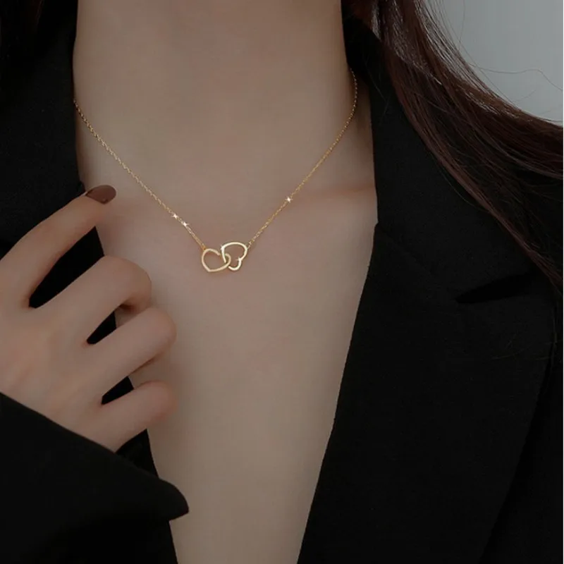 

Double Love Necklace Heart To Heart 18K Gold Plated Jewelry For Women Charm Clavicle Chain Choker Classical Decorations