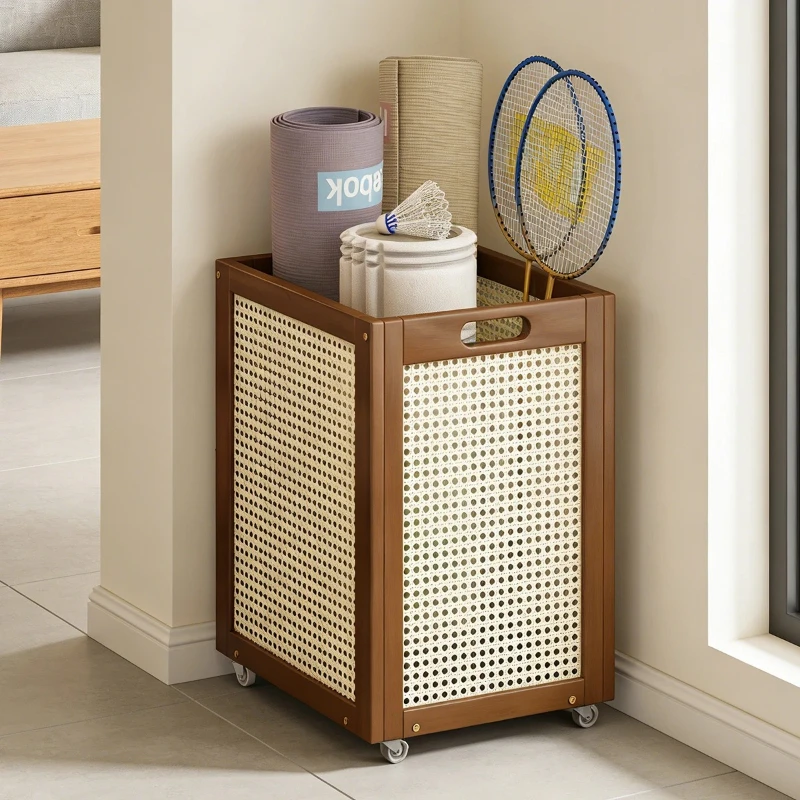 Bamboo & Plastic Rattan Wheeled Laundry Hamper - Ventilated Multi-Size Space-Saving Organizer for Bedroom & Bathroom