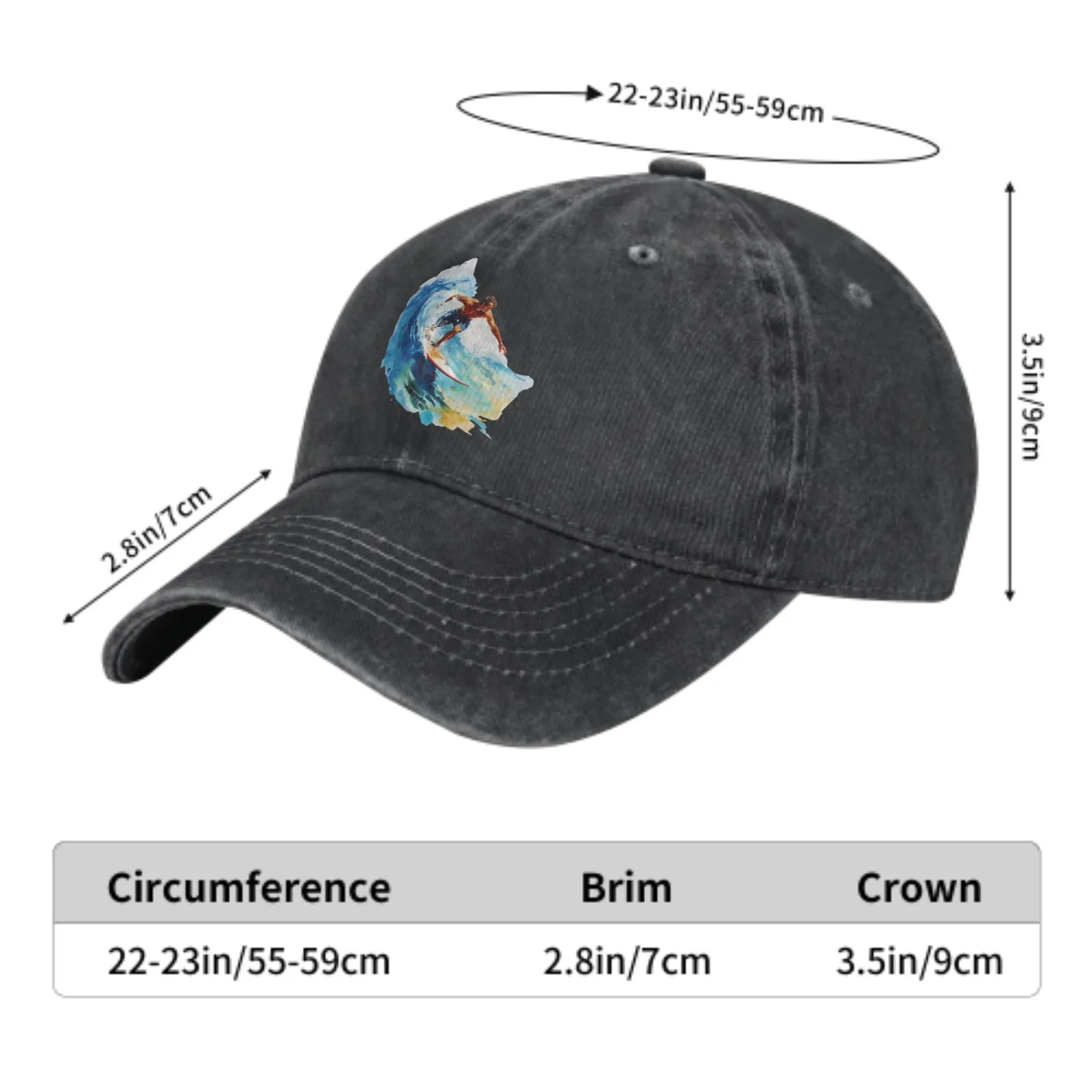 Surfing Man Washed Denim Baseball Cap Adjustable Adult Castette Breathable Cotton Cap Outdoor Sports Sunshade Hat For Men Women