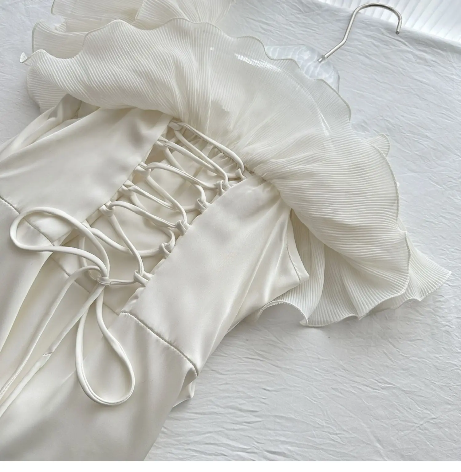 Elegante sem alças babados sereia vestido feminino verão estilo francês fino ajuste fora do ombro volta rendas festa vestido longo