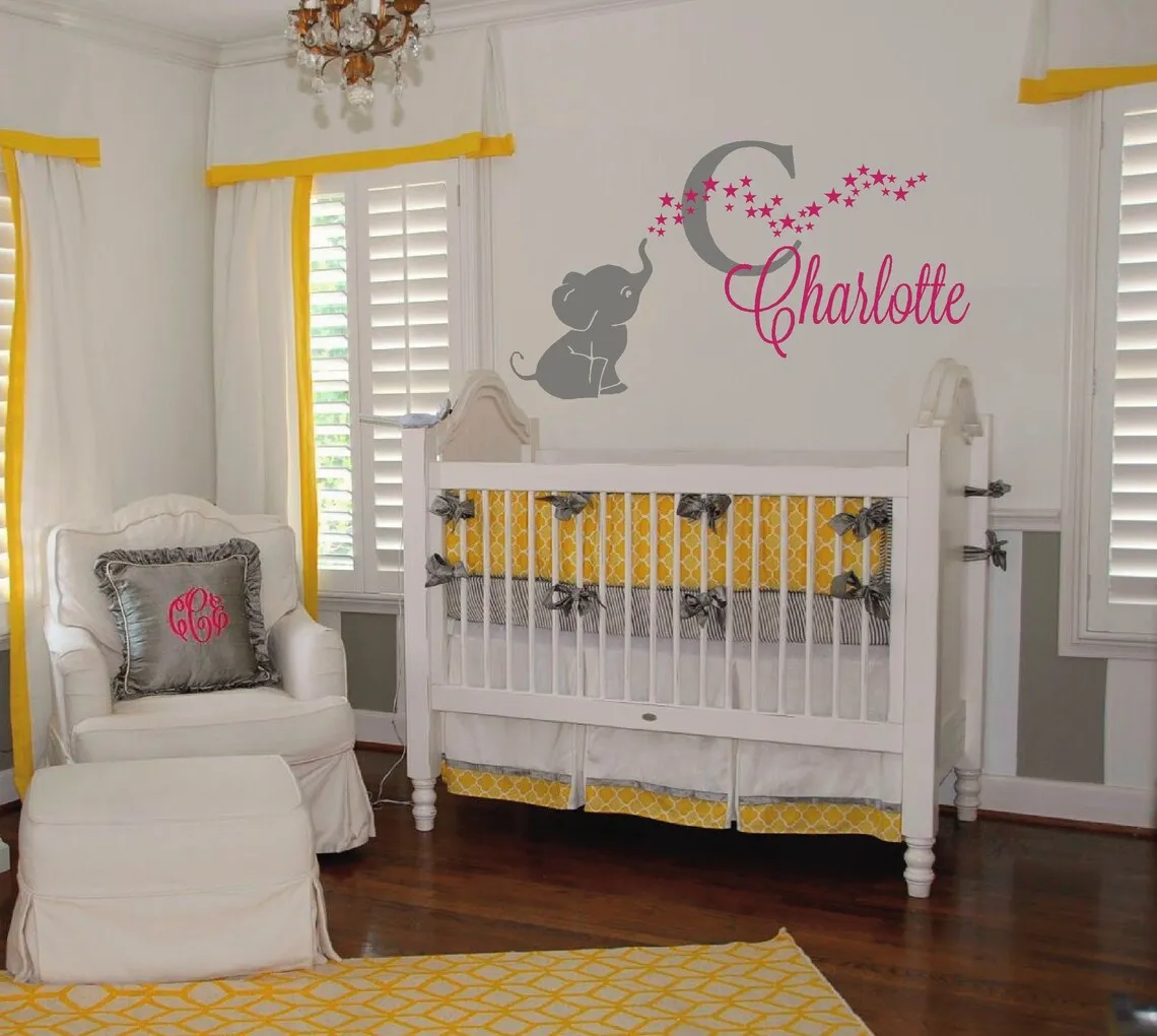 

Custom Name Elephant Star Animal Wall Sticker Decal Baby Nursery Playroom Personalized Name Home Decor