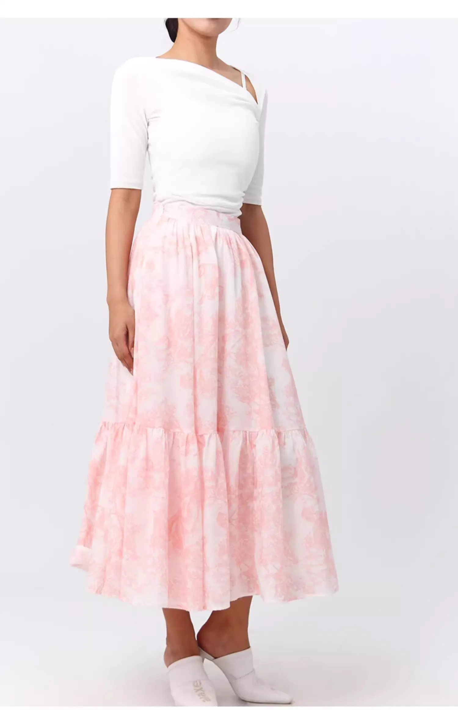 

Women's Runway Fashion Spring Summer Designer Pink Print Skirt Female Autumn Winter High Waist Skirt TB989