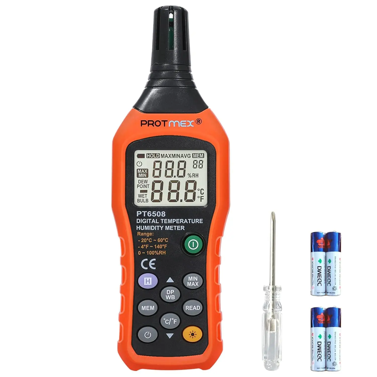 

Digital Temperature Humidity Meter with Dew Point, Wet Bulb, Min/Max Hold, Backlight LCD for Indoor Outdoor Use