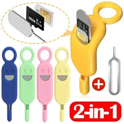 2 in 1 SIM Card Removal Needle Pin with Protector Holder Anti-Lost Phone SIM Cards Storage Case Tray Ejector Needle Opener