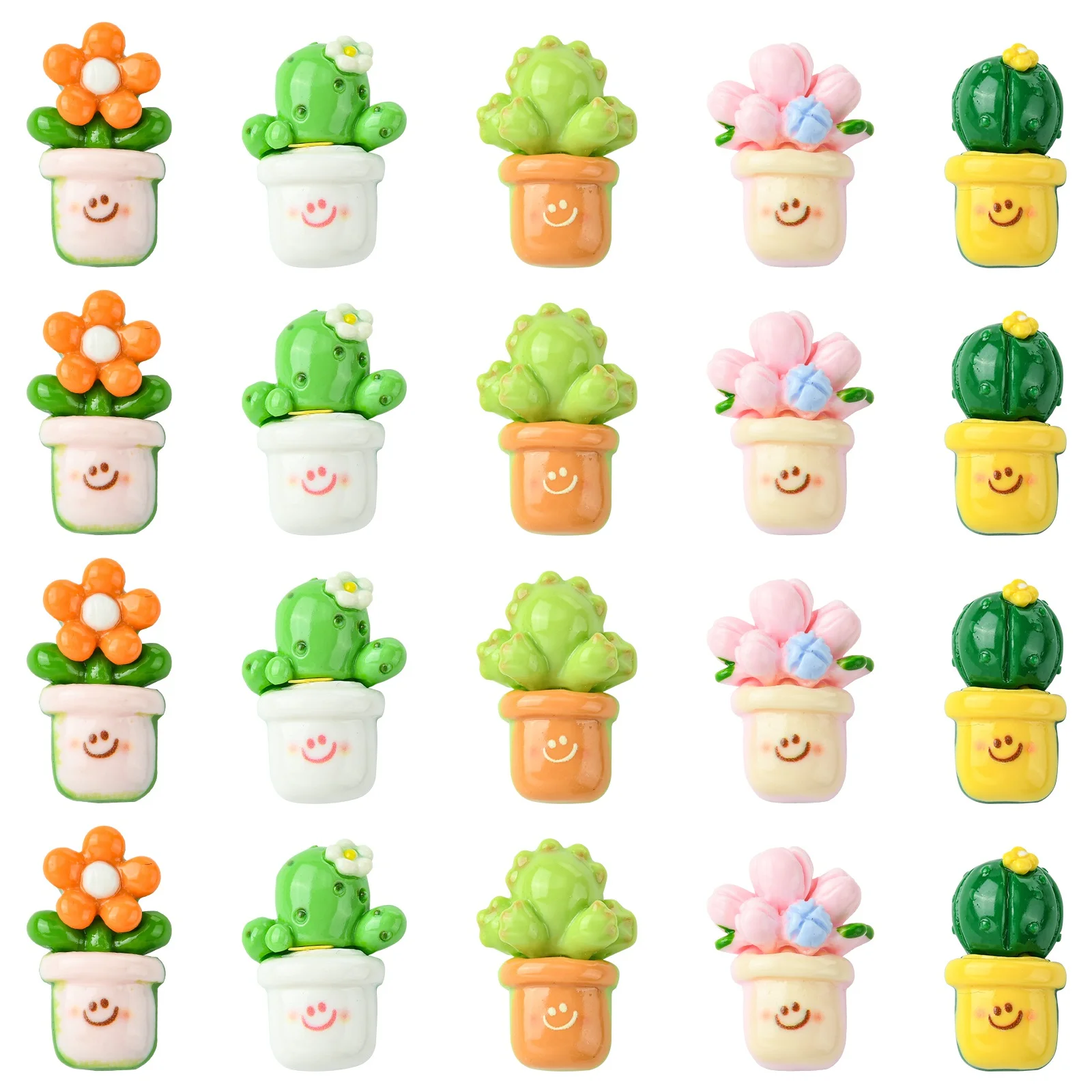 Pandahall 50Pcs 5 Styles Resin Summer Cabochons Colorful Flower Cactus Succulent Plant Potted No Hole Beads for Jewelry Making