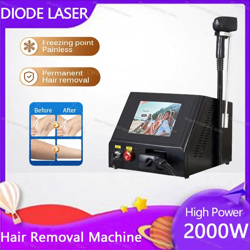 

Portable 808nm Diode Laser Hair Removal 2000W alexandrite Freezing Point Cooling Head Painless Laser Epilator Beauty machine