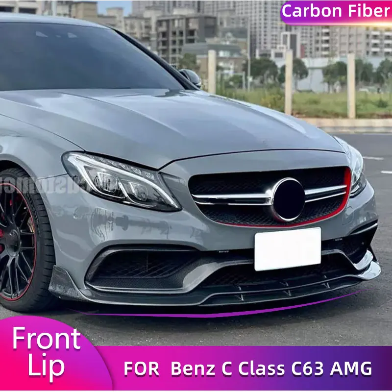 Carbon Fiber Car Front Bumper Lip Spoiler for Mercedes-Benz C Class W205 C63 AMG Sedan 4-Door 2015 - 2018 Front Lip Splitters