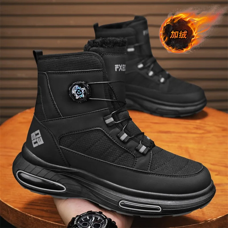 Men's Winter High-Top Ankle Boots Thick-Soled Fleece Lined Warm Cotton Waterproof Anti-Slip Snow Shoes Outdoor