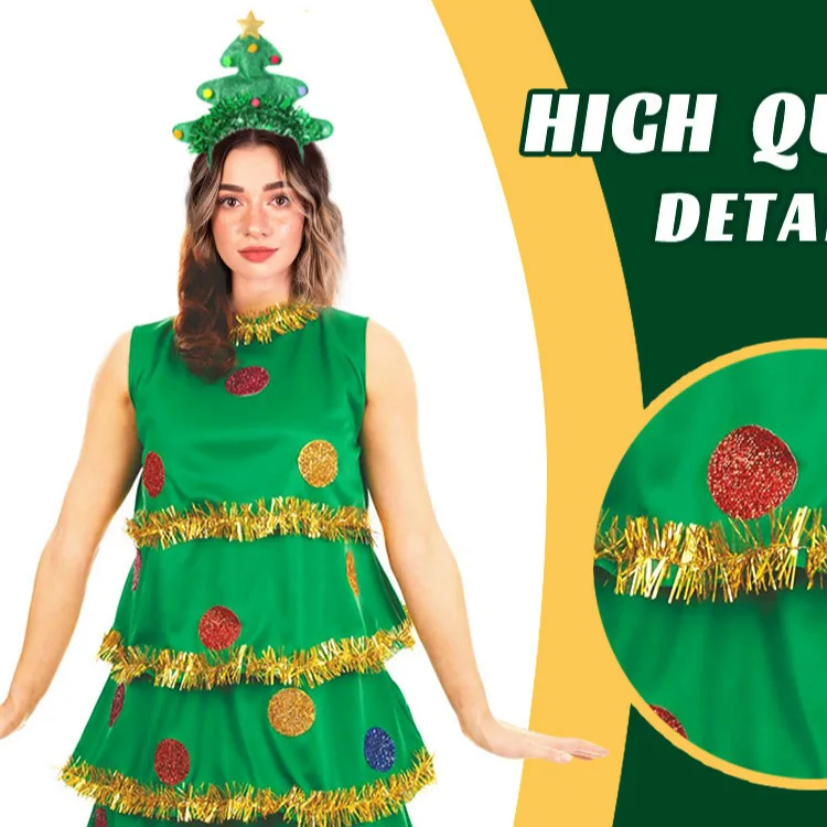 زي قزم أخضر لطيف لعام 2026 - زي أداء شجرة احتفالية للبالغين لمناسبات العطلات