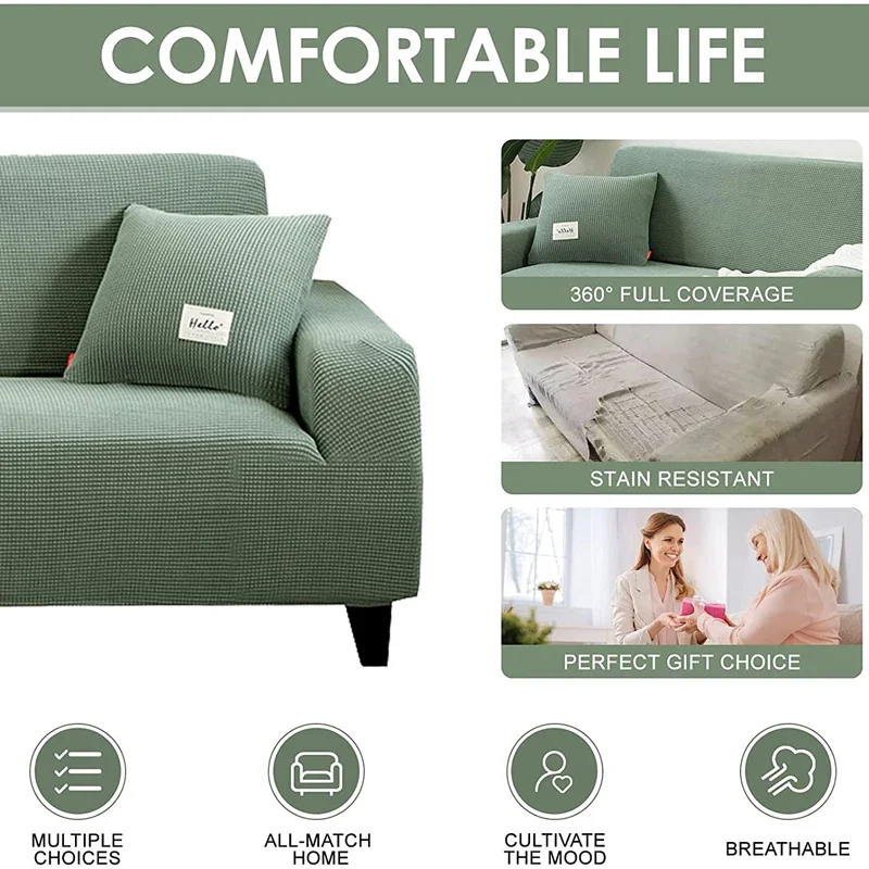 Premium Jacquard Sofa Cover for 1/2/3/4 Seater Thick Polar Fleece Fabric Elastic Fit Solid Print L Shape Corner Couch Protector