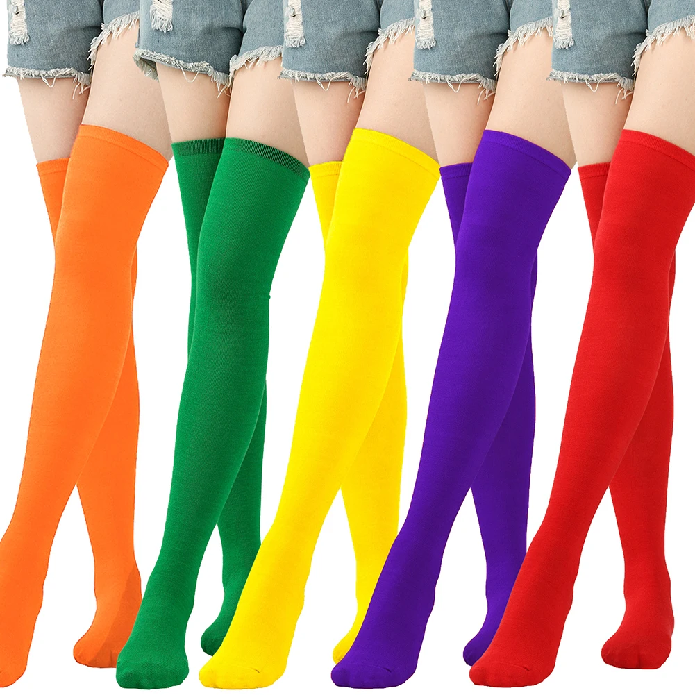 1 Pair Christmas Fashion Knee-High JK Socks Women Striped Socks High Socks Girls Over-the-Knee Socks Candy Color Cute Socks