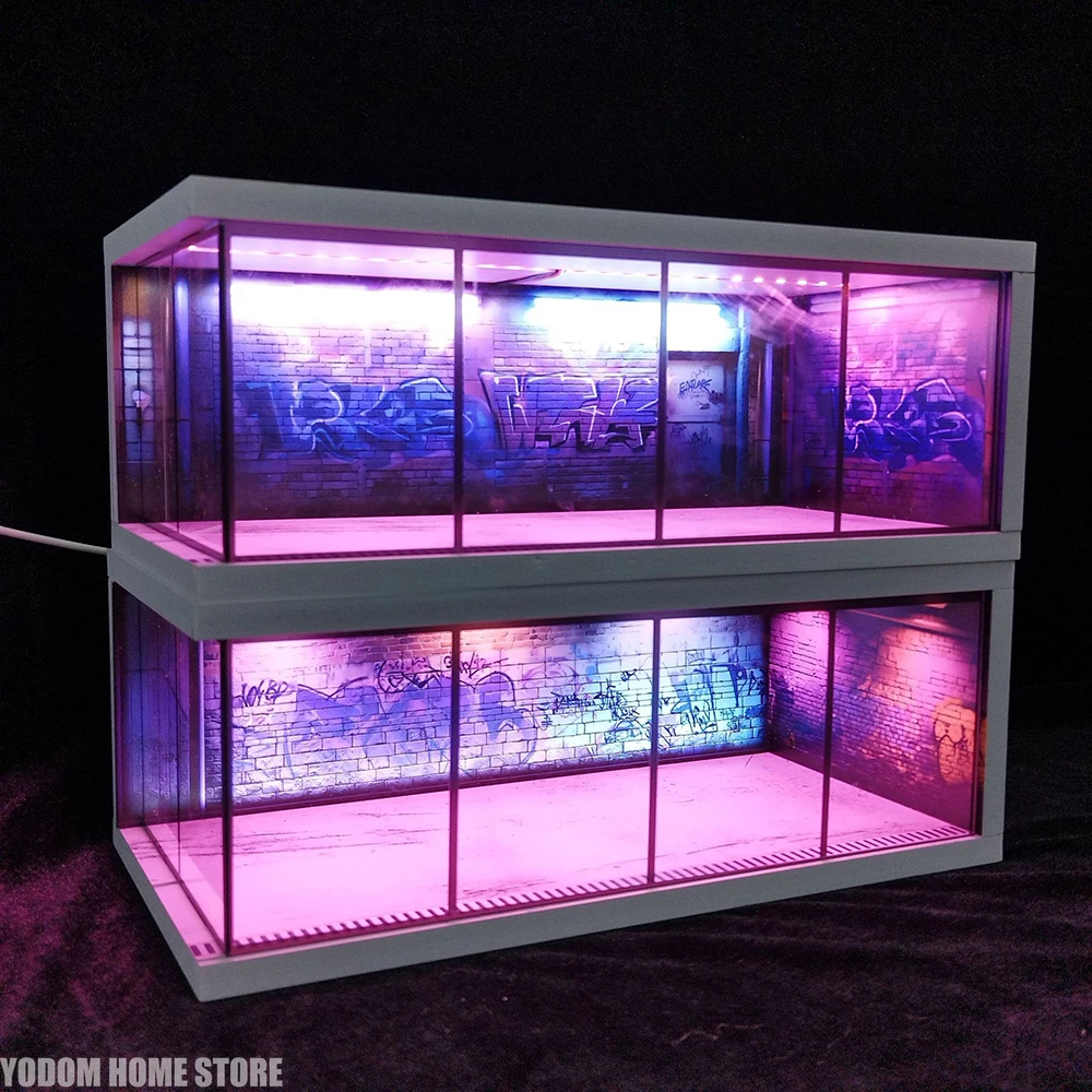 

GGE 1/64 Scale Car Garage Diorama LED Light Realistic Parking Lot Display Case for Model Cars Miniature Vehicles Decorations USB