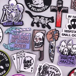 Horror Movies Embroidery Patches Skull knife/Poker Patch Iron On Patches For Clothing Punk Style Patches For Clothes Sew Badges