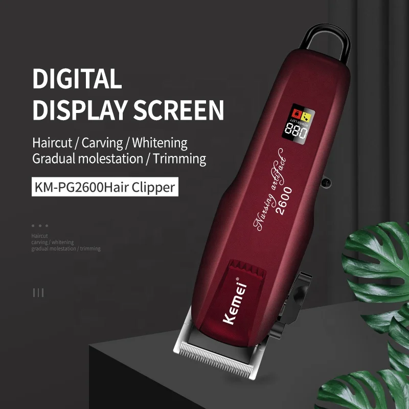 Kemei KM-2600PG Magic Hair Clipper Cordless Powerful Haircut Top Quality Barber Hair Cutting Machine Hair Trimmer LCD Display