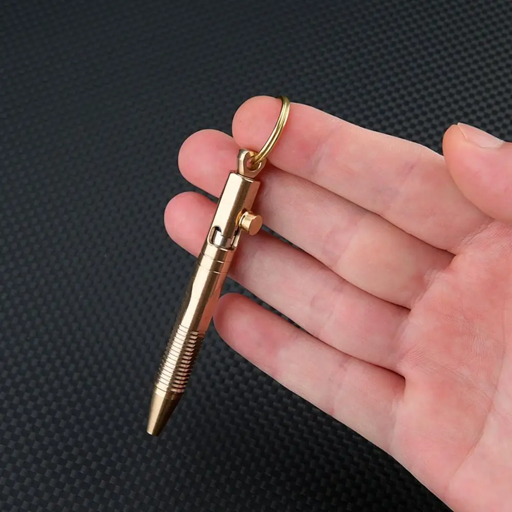 New Brass Mini Ballpoint Pen with Keychain Portable Pocket Pen Writing Pen Outdoor