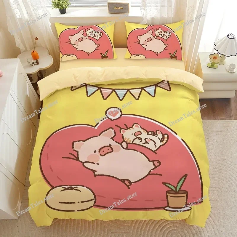 

Cute Pig Duvet Cover Cartoon Animal Theme Bedding Set for Kids Adults, Sweet Bedspread Cover Ultra SoftRoom Decor Bedclothes