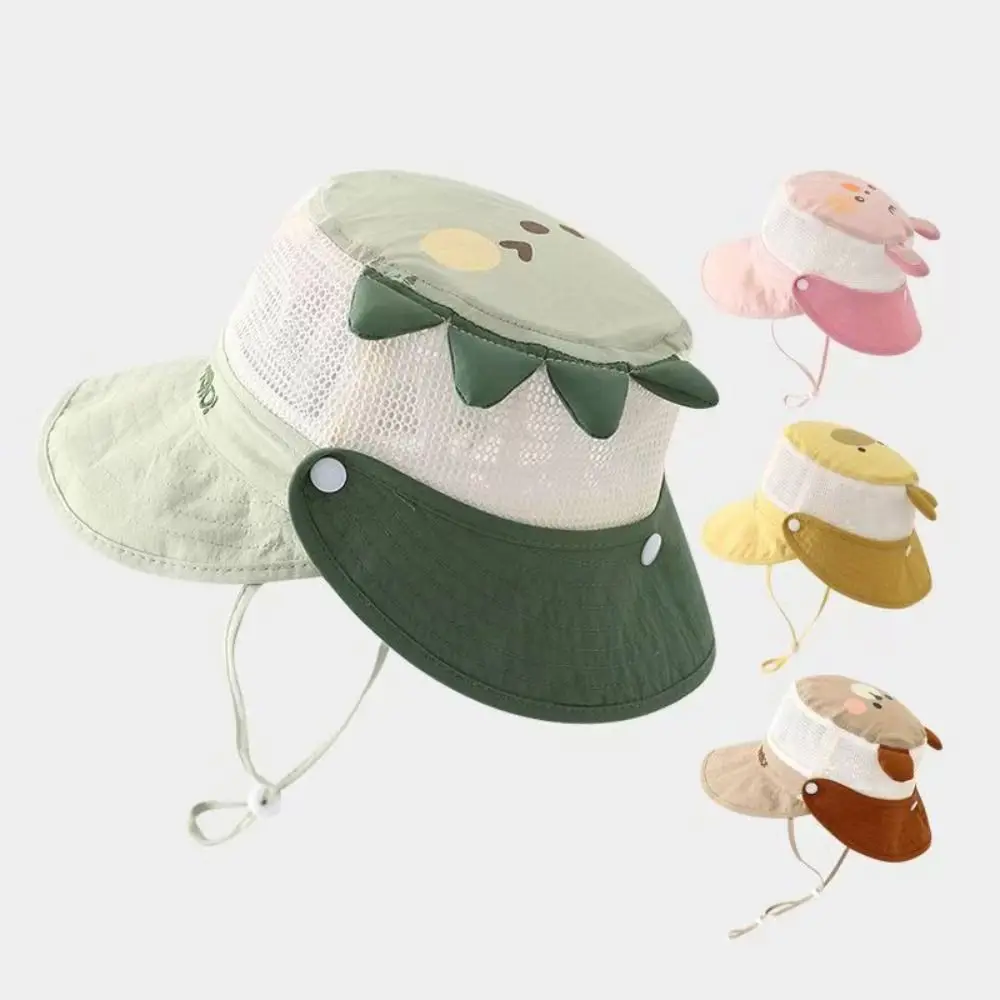 Cappello da pescatore per bambini con animali dei cartoni animati ad asciugatura rapida Cappello da sole estivo in rete staccabile Lettera ricamata Cappello da sole anti-UV Cappello da pescatore per bambini