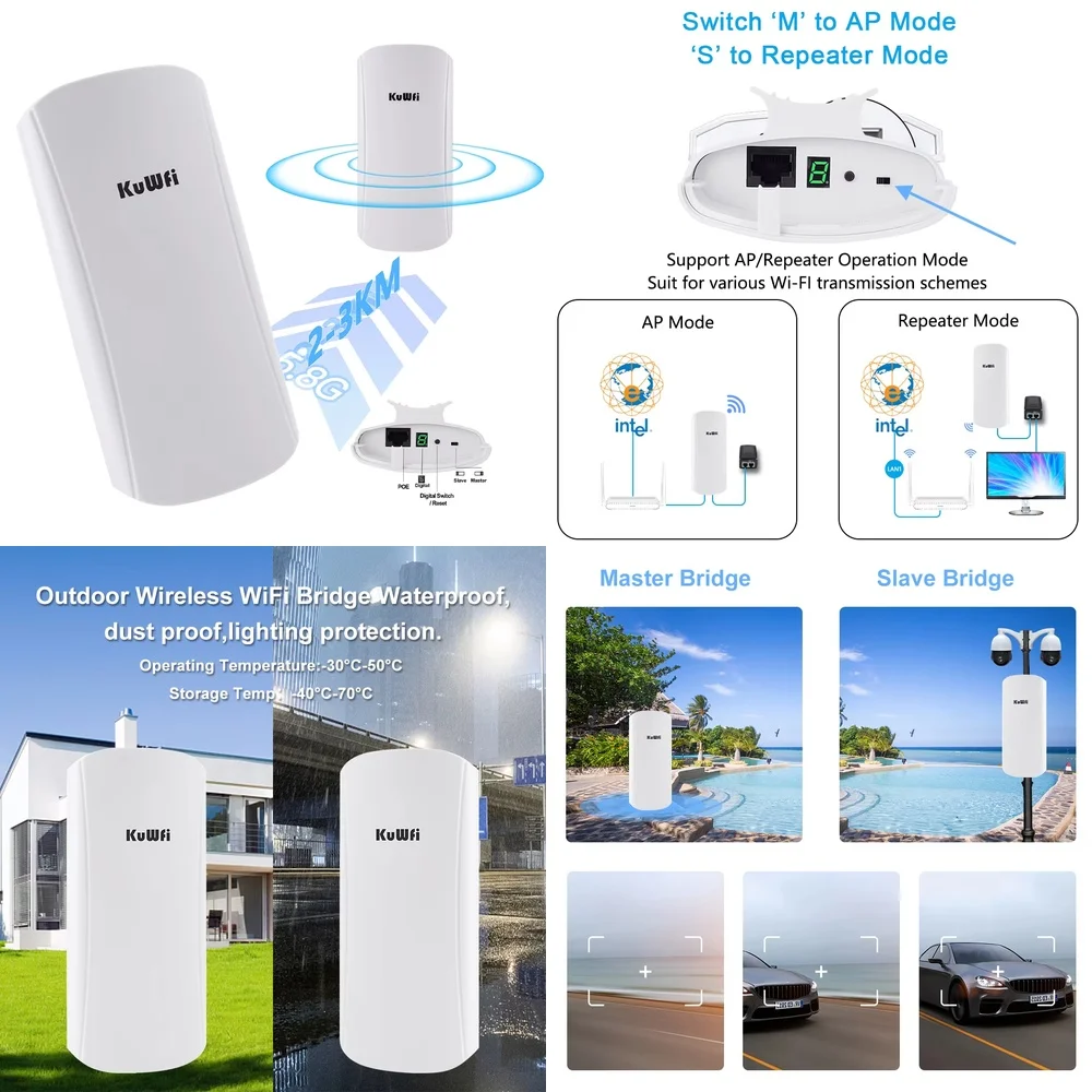 

Высококачественный водонепроницаемый беспроводной мост CPE 450 Мбит/с 2,4 ГГц с дальностью действия 3 км для наружного использования, для лифтов, для KuWFi, для CANBUS