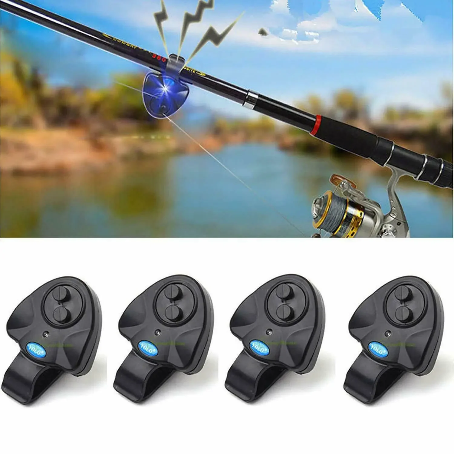 4PCS Fishing Bite Alarm Electronic LED Clip On Fish Rod Fishing Bite Sound Alarm