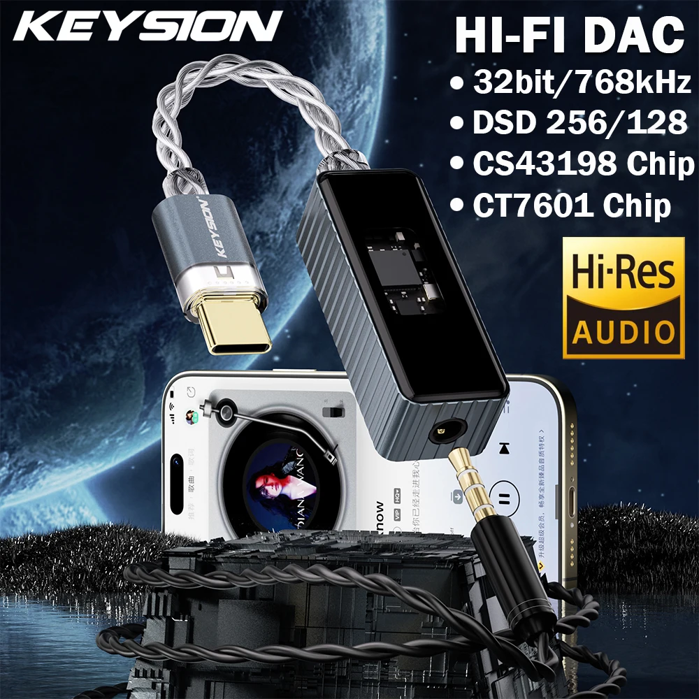 

KEYSION Dual Chip CS43198+CT7601 Portable USB HFI DAC&AMP Mini Headphone Amplifier Lossless Portable Dongle DSD256 32Bit/768KHz