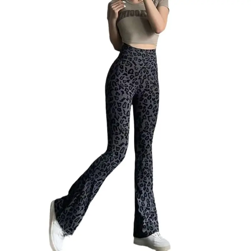 2025 Leopard Print Flared Pants Micro-pull Pants High Waist Women's Pants