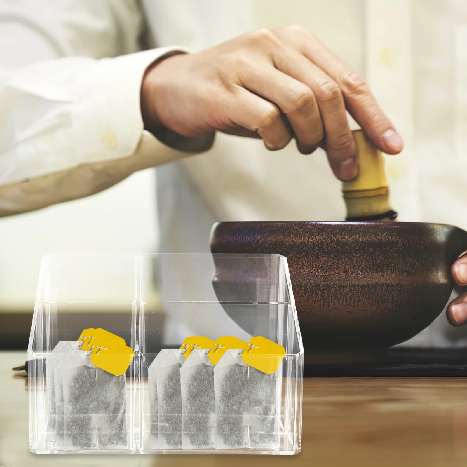 

Transparent Storage Organizer Rack Acrylic Countertop Beverage Packets Holder Tea Bag Container Kitchen Sundries Box